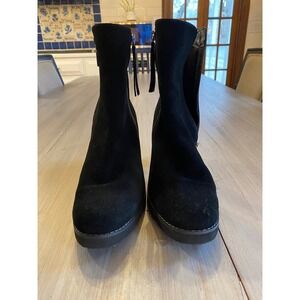 Aqua College Black Suede Waterproof Ankle Boots Women's Size 8 Block Heel Zip‎